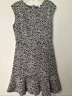 She and Sky Sleeveless Black and Cream Leopard Print Dress S